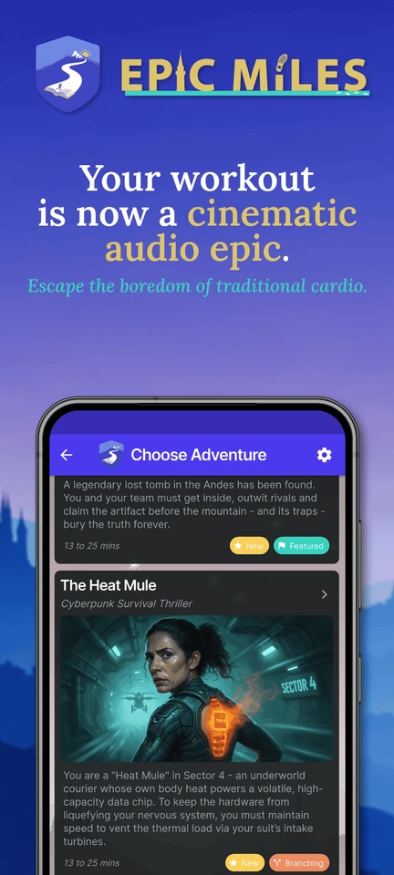 Epic Miles Gameplay - Your workout is now a cinematic audio epic.